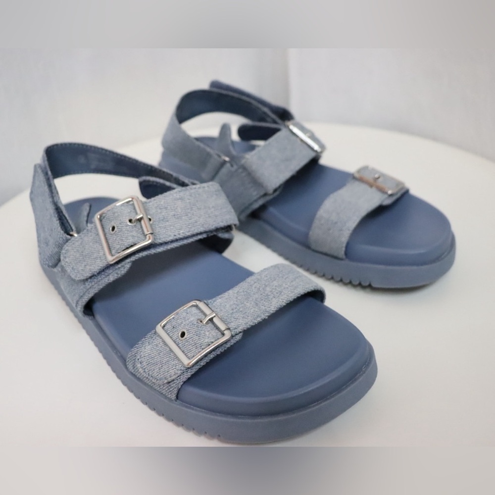 MADDEN NYC Denim Look Strappy Buckle Sandals